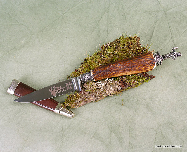 Trachtenmesser, Hirschhorngriff mit versilberter Figurkappe